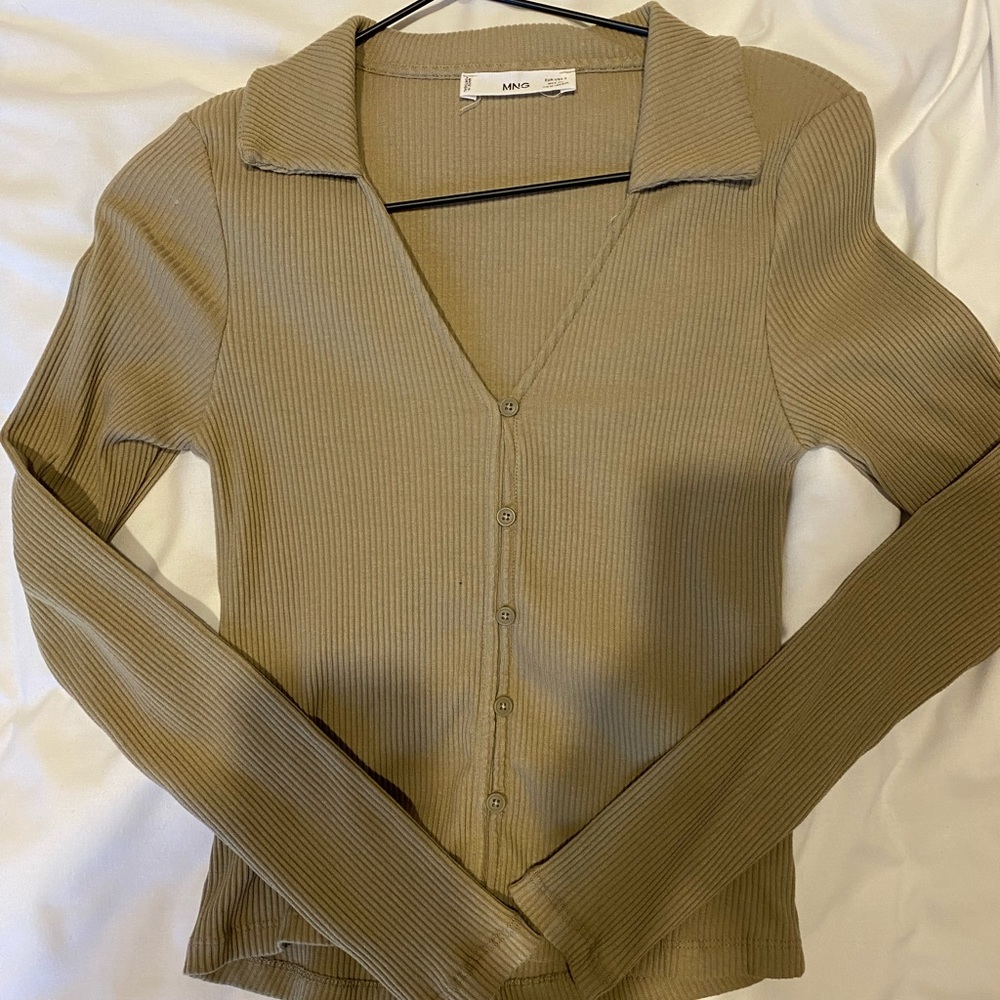 Mango tan ribbed long sleeve top size S